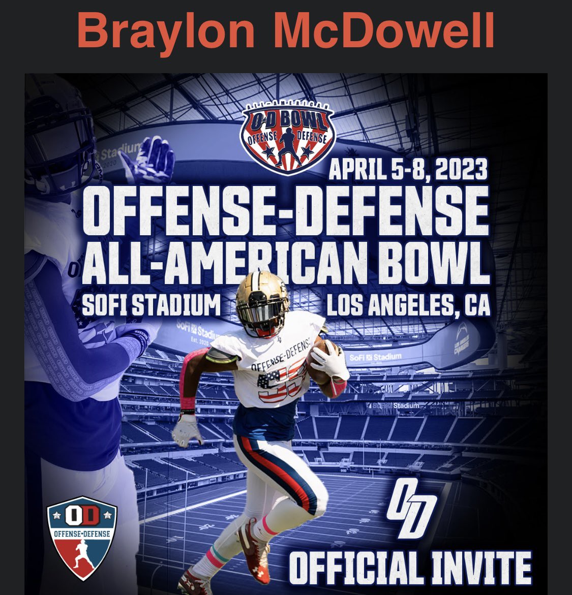 Thankful to be invited to the @ODFootballCamps All-american bowl game @RecruitGeorgia