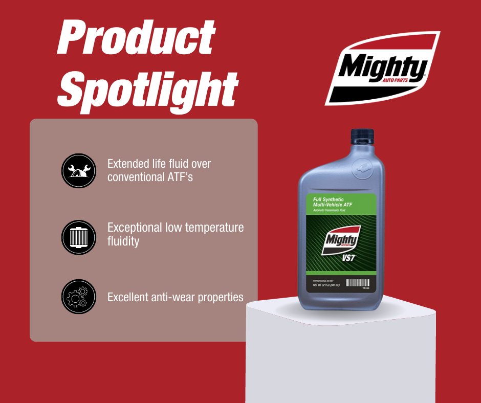 theMightyPros's tweet photo. #ProductSpotlight
Mighty VS7® Multi-Vehicle Full Synthetic ATF is formulated for the newest generation of high efficiency transmissions and is also a fuel efficient choice for older models. Contact your local #MightyRep to learn more:https://t.co/RWupqgPYbu
#BeMightier #Car #Tech https://t.co/t18HRcSKx1
