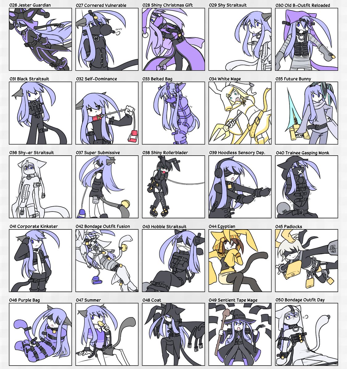 NekoAlodo's tweet photo. It's finally done! My 100 favorite (N)SFW outfit designs from 15 years of art, all re-doodled in one picture!
Which ones are your favorites? https://t.co/LhH67bRDZY