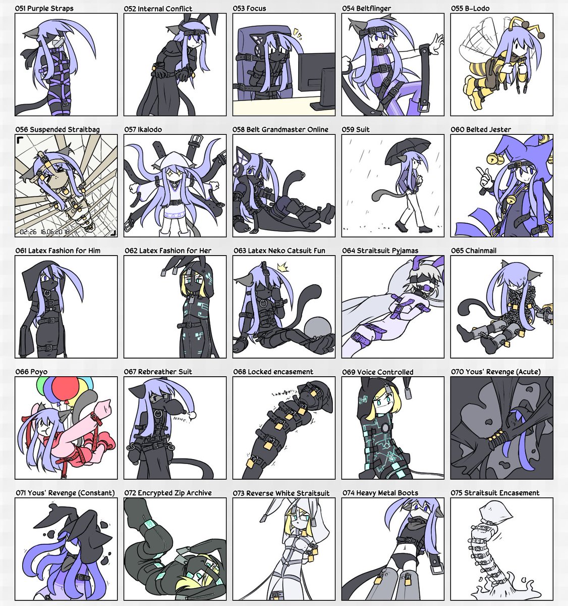 NekoAlodo's tweet photo. It's finally done! My 100 favorite (N)SFW outfit designs from 15 years of art, all re-doodled in one picture!
Which ones are your favorites? https://t.co/LhH67bRDZY