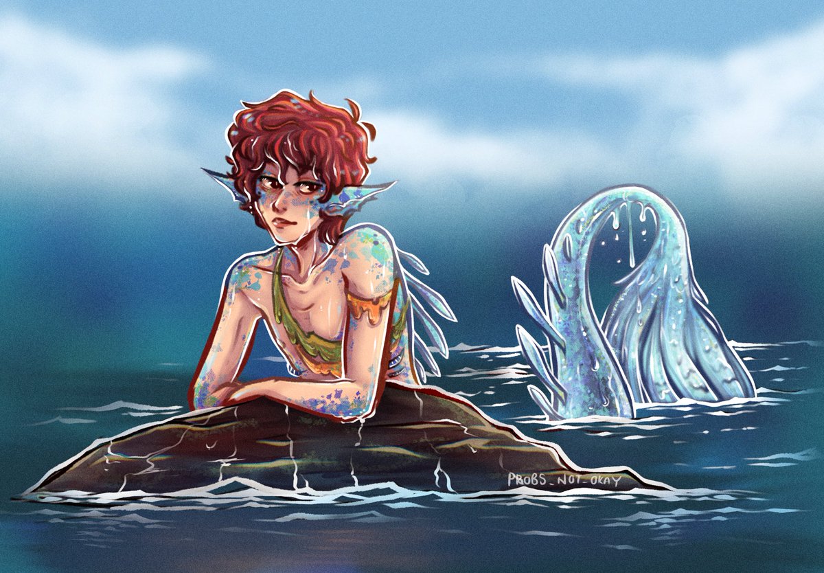 :0 a merm! 
Had fun with the rendering! Also watery water 😎
#georgenotfoundfanart #mermaidau