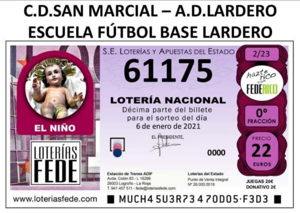 📢📢Lotería📢📢
No te quedes sin tu décimo de lotería del niño.
Puntos de venta disponibles :
📍Pub Triple 
📍Café Boulevard 
📍Café Bohemia 
📍Cafetería Mónaco 
💰22€ (20€ juegas 2€ donativo)