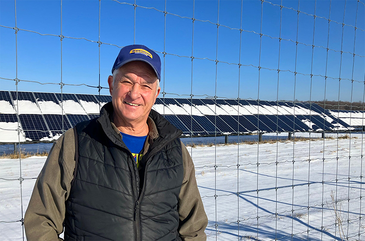 MnPCA's tweet photo. Ten years ago, Ed Eichten built a two-acre solar array on his family’s farm in Center City. Read how Eichten’s investment in clean energy set off a ripple effect that continues to benefit his community today. #OurMNClimate https://t.co/VHIoh3dhnv https://t.co/cieZfhGwkU