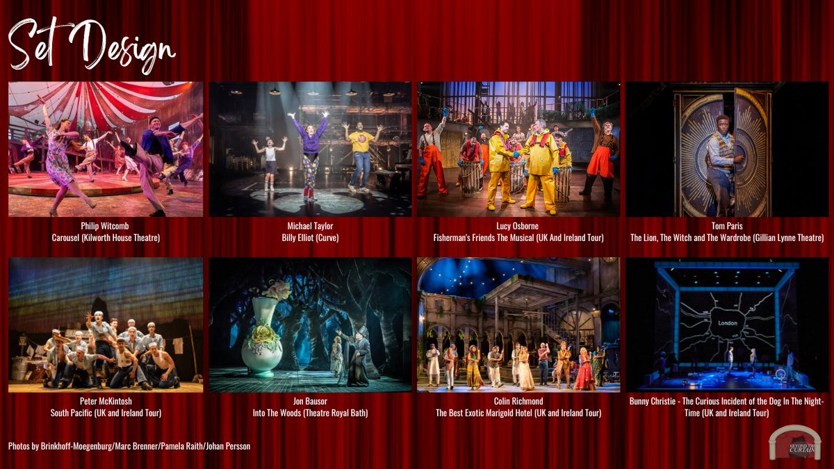 Best Set Designs: 

Bunny Christie, @philipwitcomb, Michael Taylor, <a href="/tomparisdesign/">Tom Paris</a>, Lucy Osborne, Jon Bausor, Peter McKintosh, Colin Richmond