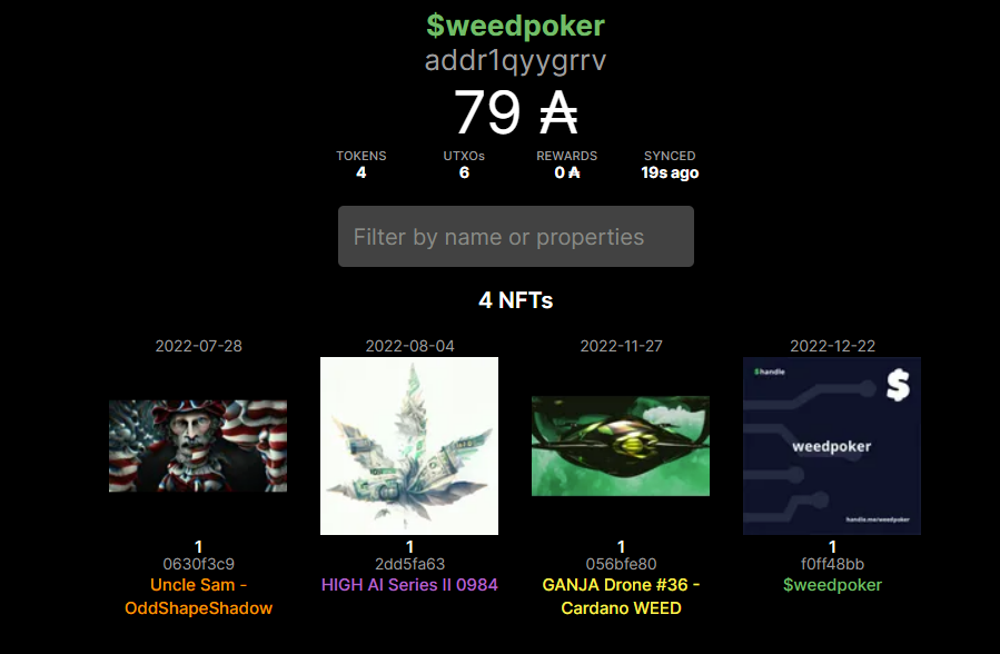CardanoWEED's tweet photo. Current Pot for tonight's #poker match:

₳75

&amp; 

#NFTs by @WhoTFisUncleSam, #HighAI, and @Nuage3Design

There's still time to reserve a seat for 6 PM PST! https://t.co/B5jdladK8A