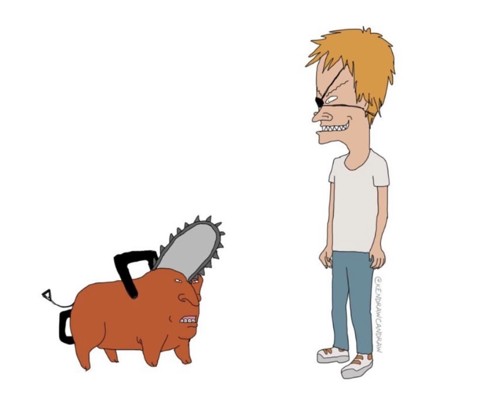 AnimeDeathRay's tweet photo. @huyandere Beavis and Butthead/Chainsaw Man is the only acceptable mash up https://t.co/SqaBx33vZs