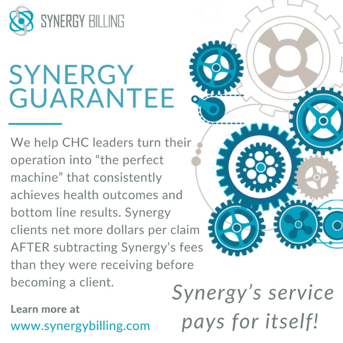 synergybilling's tweet photo. Synergy services pay for themselves it’s the Synergy Guarantee! Connect with us to learn more about our rcm services and solutions. #communityhealth #rcm #fqhc https://t.co/mj0ED8oMLu