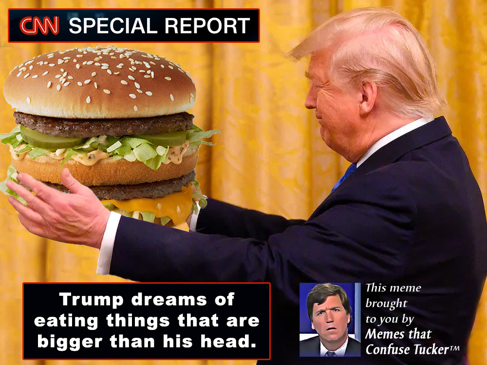 rasadeva's tweet photo. Some people maintain that CNN is little more than infotainment, but a deep analysis of issues relating to Trump's head seems to have implications for a description of the nation's demeanor.

"Never eat anything bigger than your head." 
– Bernard Kliban, philosopher https://t.co/gEeoMO4nBp