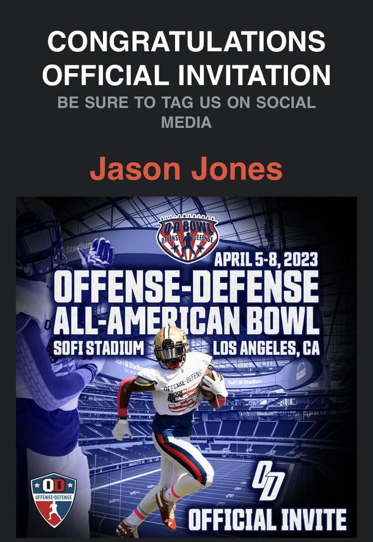 Very thankful to be invited to the all-American bowl game in April and to perform at the sofi stadium !!! <a href="/ODFBall/">Offense🏈Defense</a> <a href="/ODFootballCamps/">Offense-Defense Football</a> <a href="/NateLatsch/">Nate Latsch</a> <a href="/JPRockMO/">JP Rock</a>