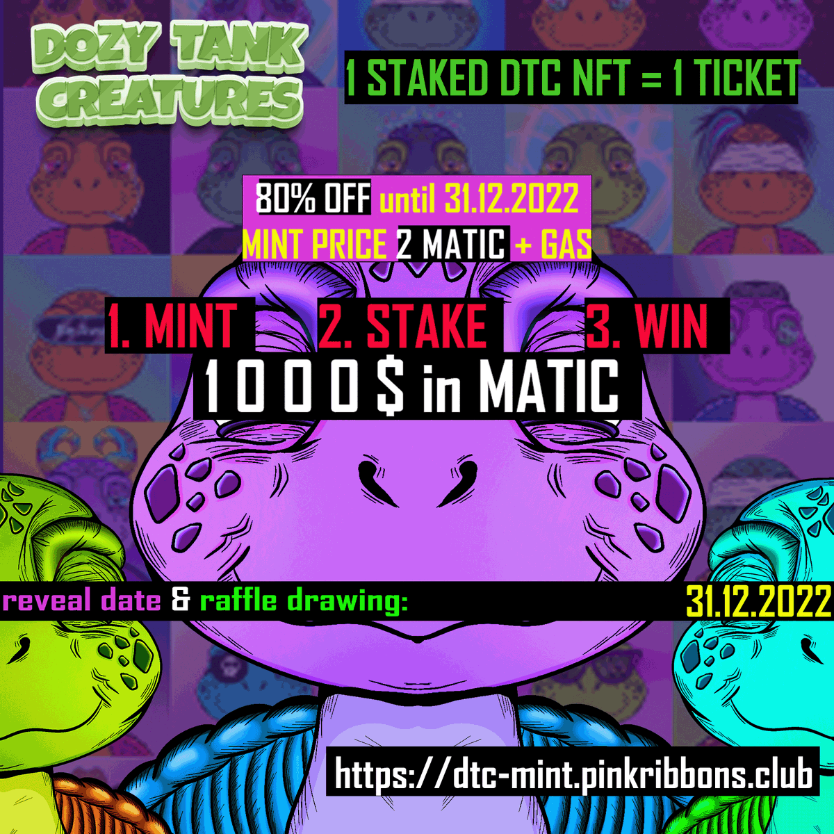 pinkribbonsclub's tweet photo. ❓Why should you own a #DozyTankCreatures #NFT?
👉TO HELP!
80% of all proceeds will be donated to a cancer charity by me!
🎁And then you will be rewarded!⚠️ How? 
Stake your NFT and have the chance to win e.g. 1000$ like now e.g. until 31.12.2022 ⏳

MINT👉https://t.co/Sr88tauoFJ https://t.co/VZlKz4AGnD