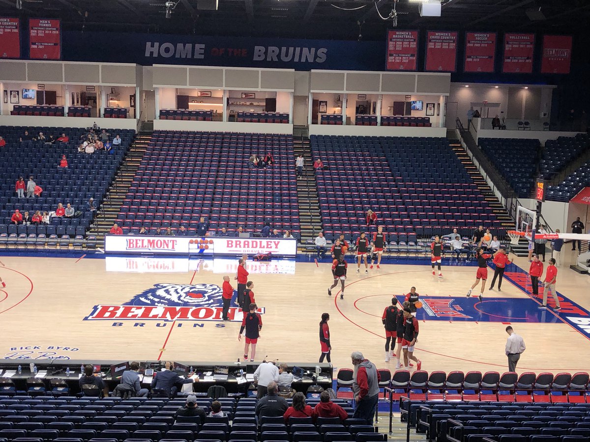 DaveReynolds2's tweet photo. Bradley warming up for tonight’s game at Belmont. First ever Valley meeting between these schools. https://t.co/c8GElPLIrY