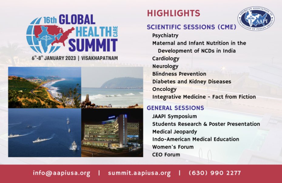 Limited spots remaining for the AAPI Global Health Summit January 6-8 in Visakhapatnam! Register today at summit.aapiusa.org