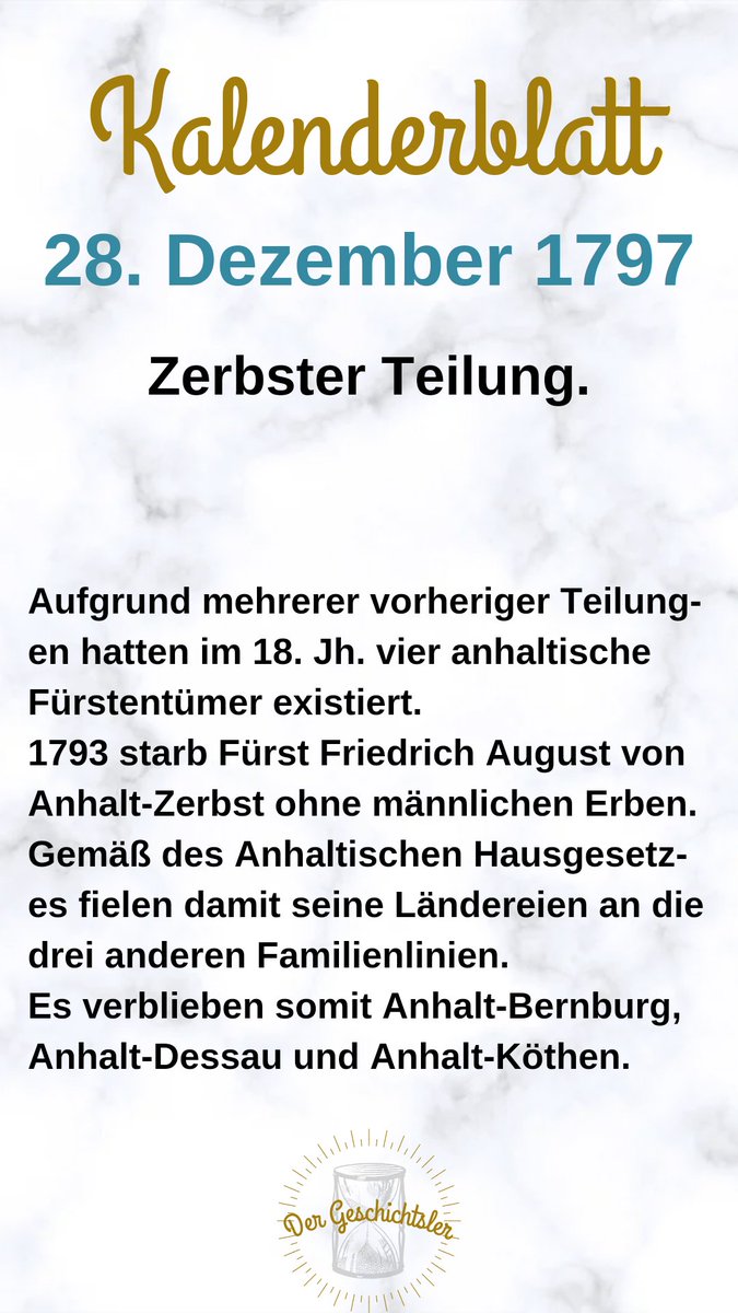 Vor 225 Jahren kam es zur sog. #ZerbsterTeilung.
#heutevor #onthisday
#spaßmitgeschichte