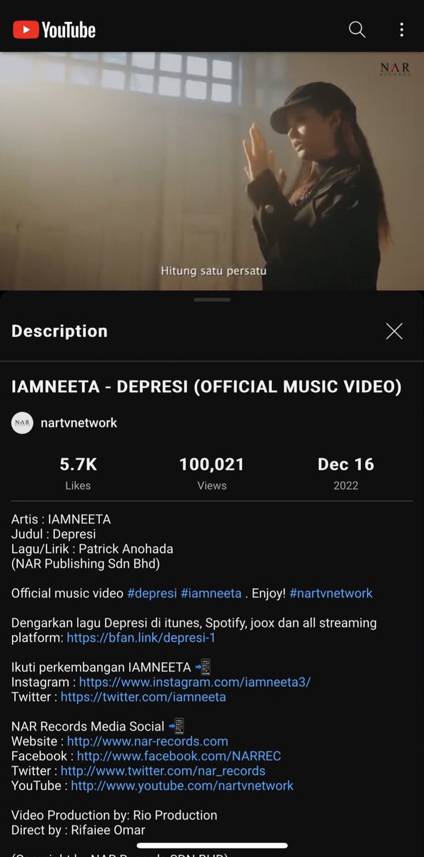 narrecords's tweet photo. MV DEPRESI – @iamneeta3 sudah mencapai 100k view tontonan di Youtube #nartvnetwork 🎉🎉 terima kasih semua atas sokongan yang diberikan! korang memang terbaik! teruskan menyokong, love you all!! ❤️❤️❤️

@neetamanis_
@anas_zakwan
@PatrickAnohada https://t.co/uqSej45Wkg