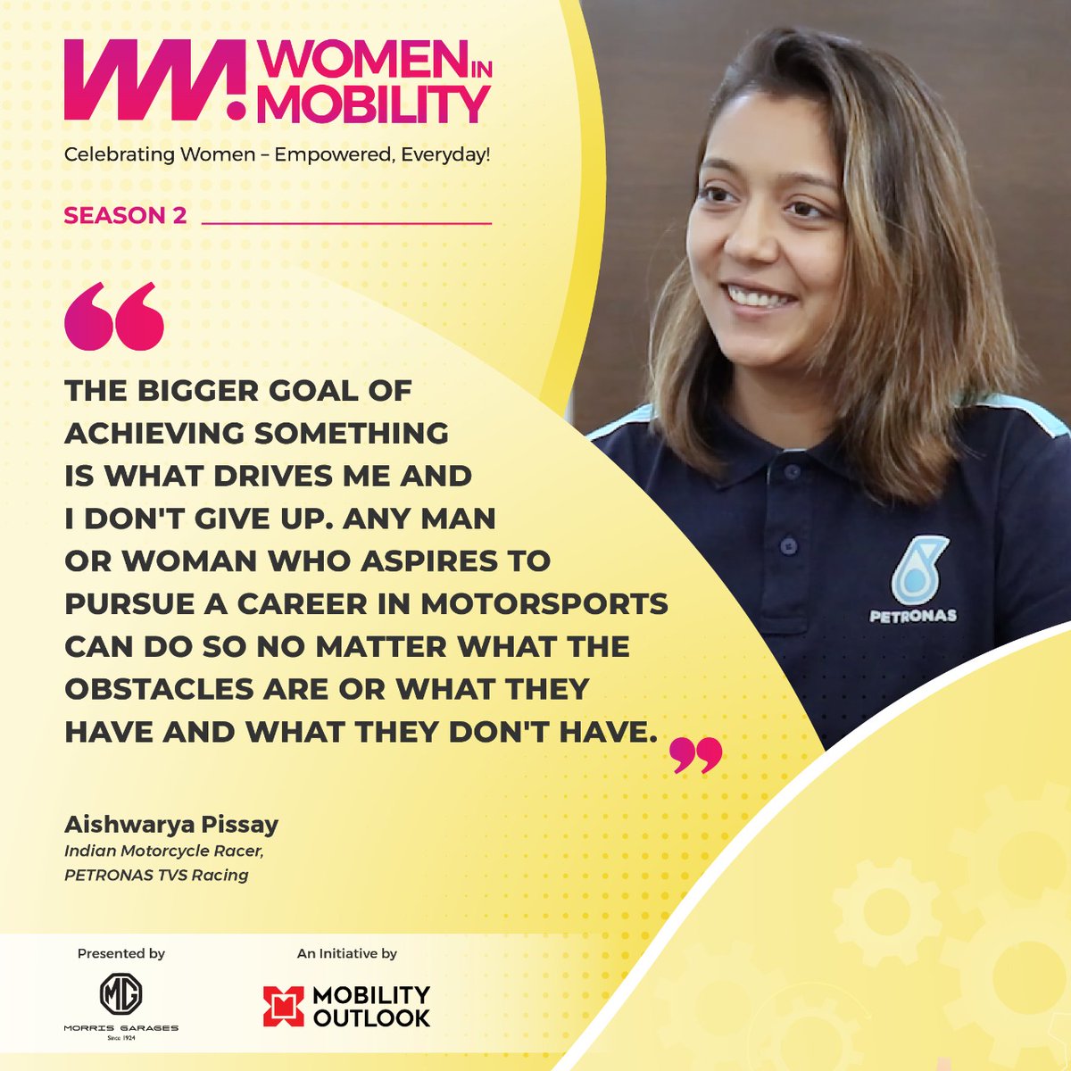 Aishwarya Pissay now wants to scale greater heights and is keen to keep the adrenaline pumping. She acknowledges the critical role of Petronas TVS Racing in shaping her confidence and skills on the racing track. Watch full conversation: bit.ly/3VgqVHl #WomenInMobility