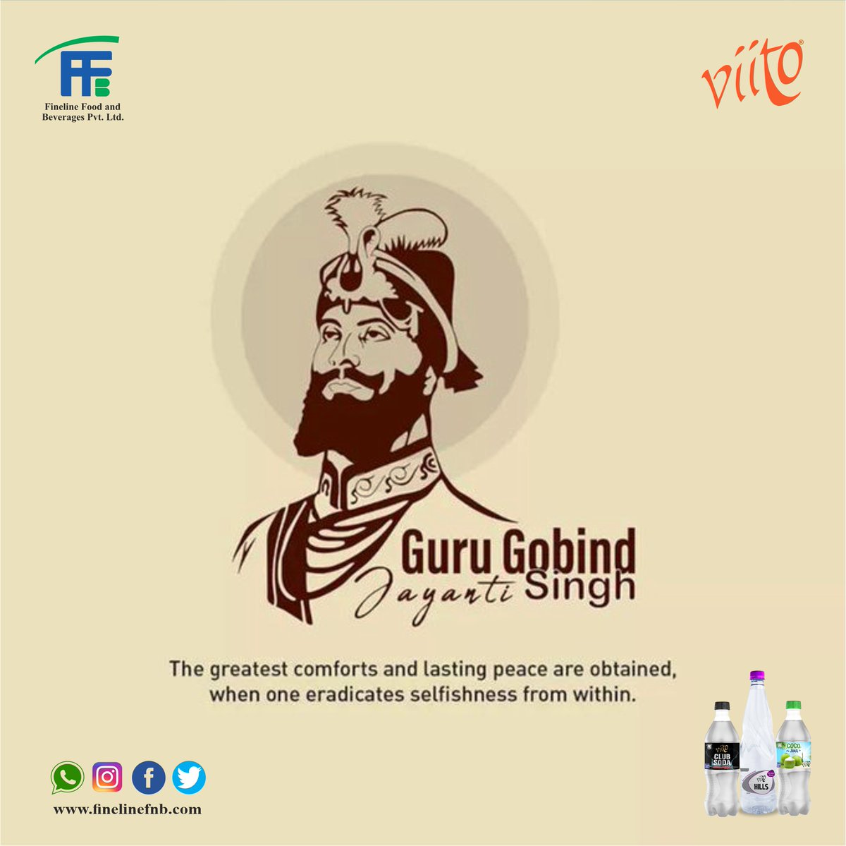 Viitoffb's tweet photo. May the teachings of Guru Gobind Singh Ji always inspire and enlighten you towards altruism.Happy Guru Govind Singh ji Jayanti. #viitochankaar #viitococojina #viitohills #viito #water #watersaver #viitoJuices #gurugobindsinghjayanti https://t.co/EjqpM56qEu
