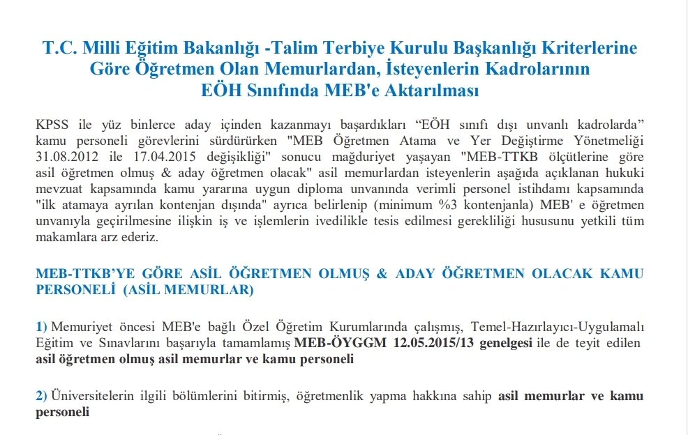 <a href="/kilicdarogluk/">Kemal Kılıçdaroğlu</a> <a href="/RTErdogan/">Recep Tayyip Erdoğan</a> 124 aydır diploma unvanımız
öğretmenlik #hakkımız çalınıyor!

31.12.2012 <a href="/TCmeb/">Millî Eğitim Bakanlığı</a> yönetmelikzedesiyiz!

657DMK-74'e tâbi,kazanılmış KadrolarımızEÖHyeAktarılacağına
öğretmen olmayanlar ücretle derslerde!

#MemurÖğretmenler
#KadrolarımızEÖHyeAktarılsın

<a href="/kilicdarogluk/">Kemal Kılıçdaroğlu</a>
<a href="/karagozilker/">ilker karagöz</a>