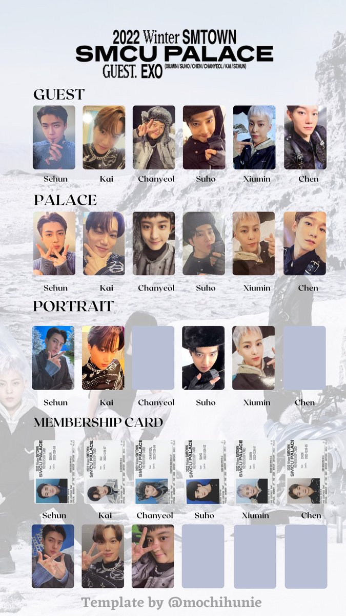 2022 Winter SMTOWN : SMCU PALACE - EXO PHOTOCARD LIST / TEMPLATE