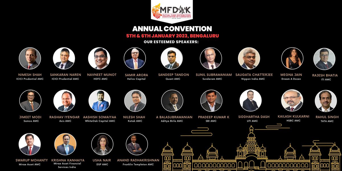 mfdaktweets's tweet photo. MFDAK Annual convention 2023 - Esteemed Speaker panel @ICICIPruMF @hdfcmf @Iamsamirarora @quantmutual @MD_SundaramMF @ChattyNIMF @jimeetm  @AxisMutualFund @AashishPS @NileshShah68 @MFBALA @SBIMF @utimutualfund @HSBCMutualFund @TataMutualFund @mohanty_swarup @ushinair https://t.co/KB1FD2ChEg