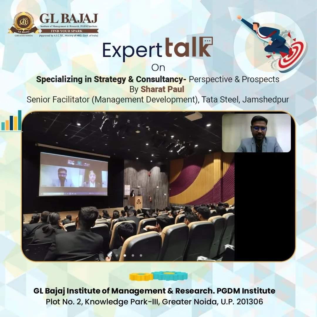 glbajajimr's tweet photo. GLBIMR organized an expert talk on ‘Strategy and Consultancy-Perspective and Prospects’ by Mr. Sharat Paul Mechery, Senior Facilitator (Management Development), Tata Steel, Jamshedpur, for its PGDM students.
#GLBIMR #GLBajaj #pgdminstitute #expertalks #strategy #consultation https://t.co/LcmS07u6n2