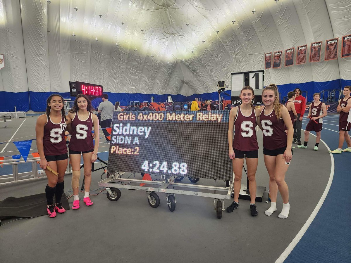 Girls 4x400 with Isabelle Briggs, Elaina Neubert, Abdieliz Laboy, and Dejah Taylor broke the school record tonight at Utica.  The previous record was set in 2001. <a href="/sidneyathletics/">sidneyathletics</a> <a href="/coachmatt99/">Jeff Matthews</a> <a href="/NateLull/">Nate Lull</a> <a href="/DS_sportsnews/">Daily Star Sports</a>