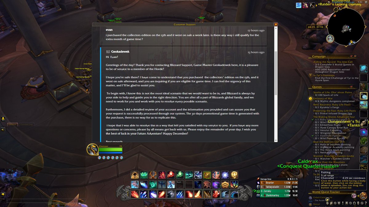 evanwood's tweet photo. @BlizzardCS I bought the collectors digital edition, and a week later, you offered a sale giving an extra month of game time. I put in a ticket, this was the response. this doesn't really feel very fair or consumer friendly. is there nothing you can do? https://t.co/1P0OcBjFne
