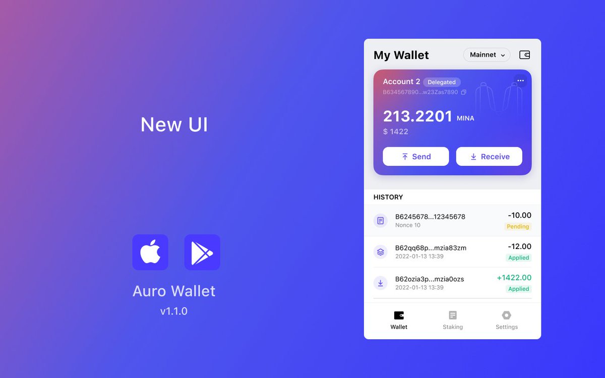 aurowallet_com's tweet photo. It's not too late. Auro Wallet mobile app has been upgraded to a new UI. Go to Google Play or App Store check it out. https://t.co/360JjaT37r
