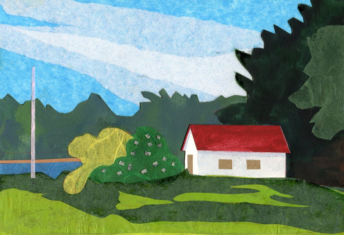 CPompilius's tweet photo. Enjoying working with collage over break. This one is based on a plein air study I did at Badger Lake two summers ago.  #rochestermi #rochesterhillsmi #shelbytownship #puremichigan #metrodetroitartist #paintcreekcenterforthearts https://t.co/kisMlgTBKN