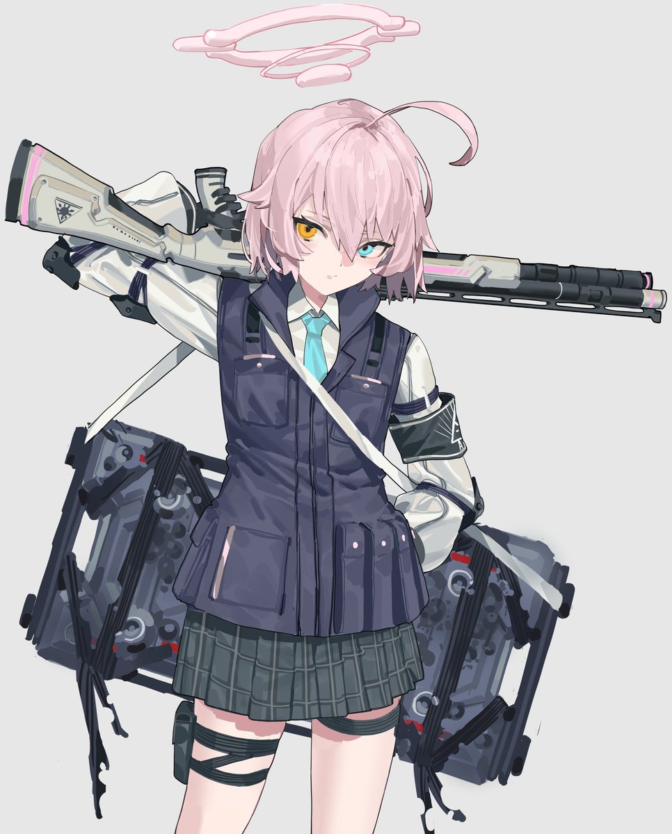 hoshino (blue archive) 1girl shotgun solo weapon gun pink hair heterochromia  illustration images