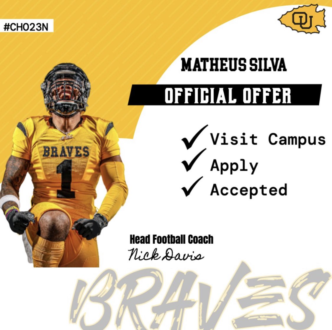 After talking with @DevinJohnston21 and <a href="/CoachNickDavis/">Nick Davis</a>, I’m beyond blessed to receive an offer from Ottawa University!!

🟡⚫️ <a href="/OttawaBravesFB/">Ottawa Braves Football</a> <a href="/PHallHSFootball/">Providence Hall HS Football</a> <a href="/d50fonua/">Daniel Fonua</a> <a href="/coachhardcastle/">Jacob Hardcastle</a>