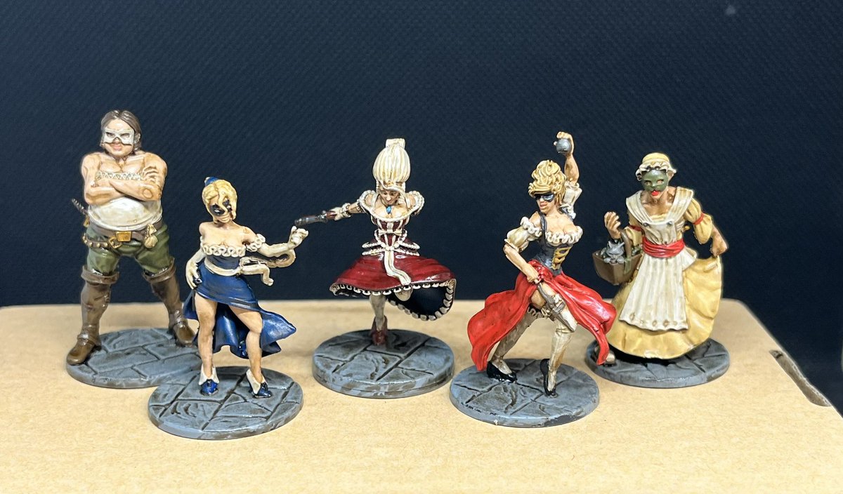 DMCFFD's tweet photo. Finished up the ladies from The Guild House of Virtue gang for “Carnevale” by @TTCombat. #6mmrpc #tabletopgames #carnevale https://t.co/M2aDv6x34A