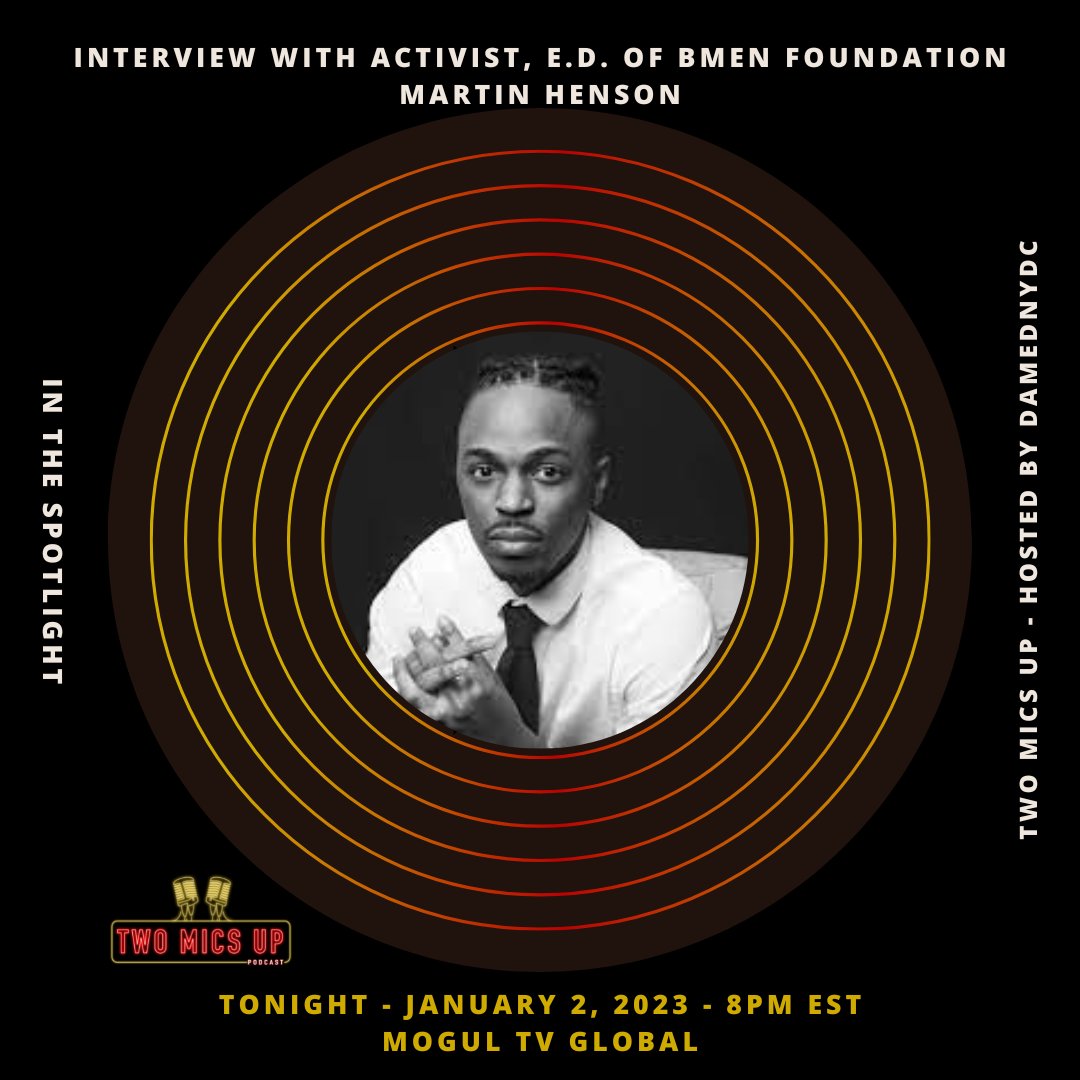 twomicsup's tweet photo. Happy New Year! This week on @twomicsup, @damednydc sits with E.D. of @BMENFoundation Martin Henson. Martin talks about how his organization is providing support spaces for black men in the community and so much more real talk!
-
#RealTalk #talkshow #supportblackmen #activism https://t.co/nhLh89VzuN
