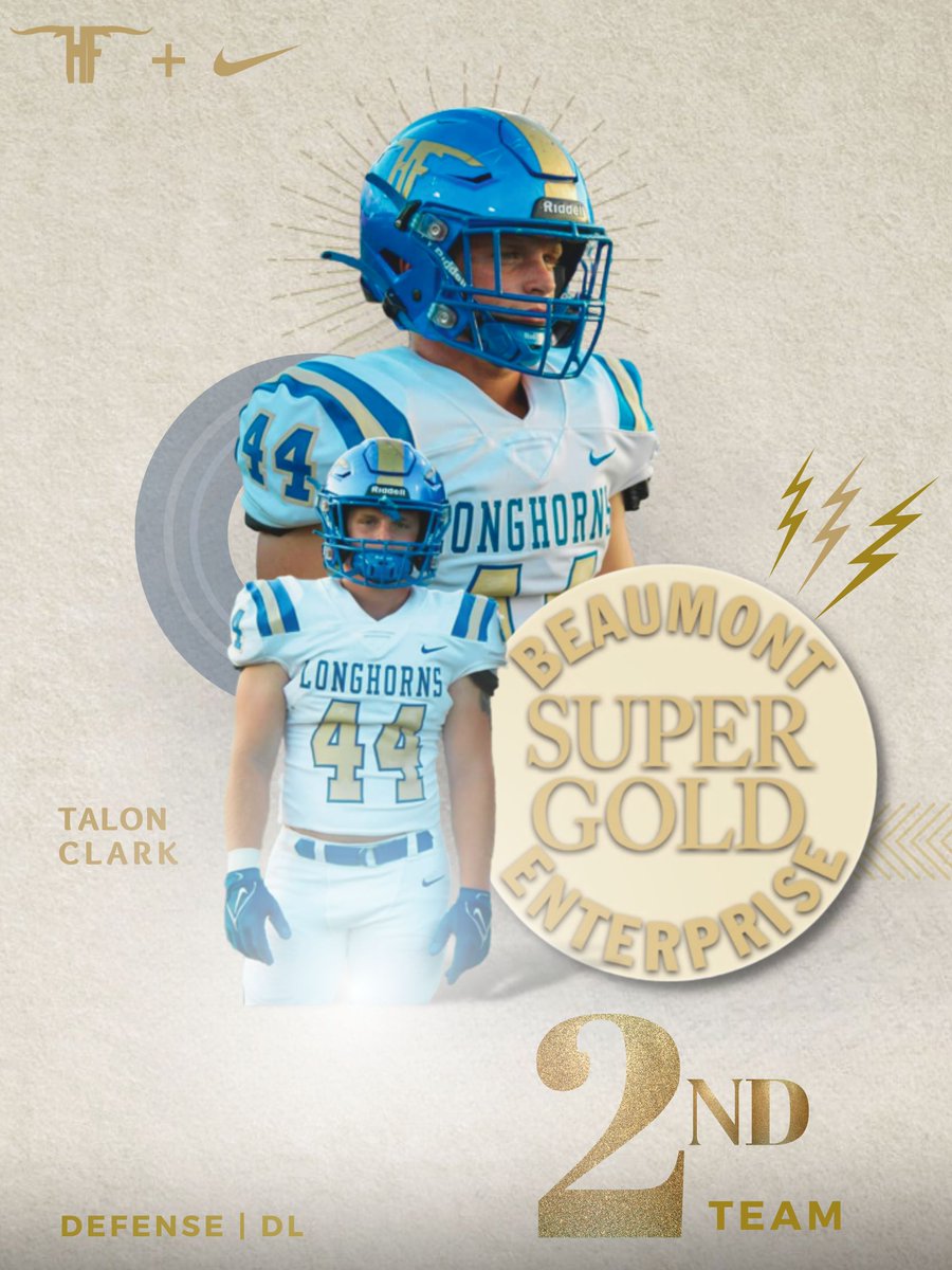 HFISD_Longhorns's tweet photo. Congratulations to John Sanderson and Talon Clark for being selected to the 2022 Beaumont Enterprise Super Gold High School Football Second Team Defense!

This is a big honor for both our student athletes and from everyone at HFISD, we are very proud!
(Thread)
@saphirec98 #txhsfb https://t.co/0Gp6hGJFXw