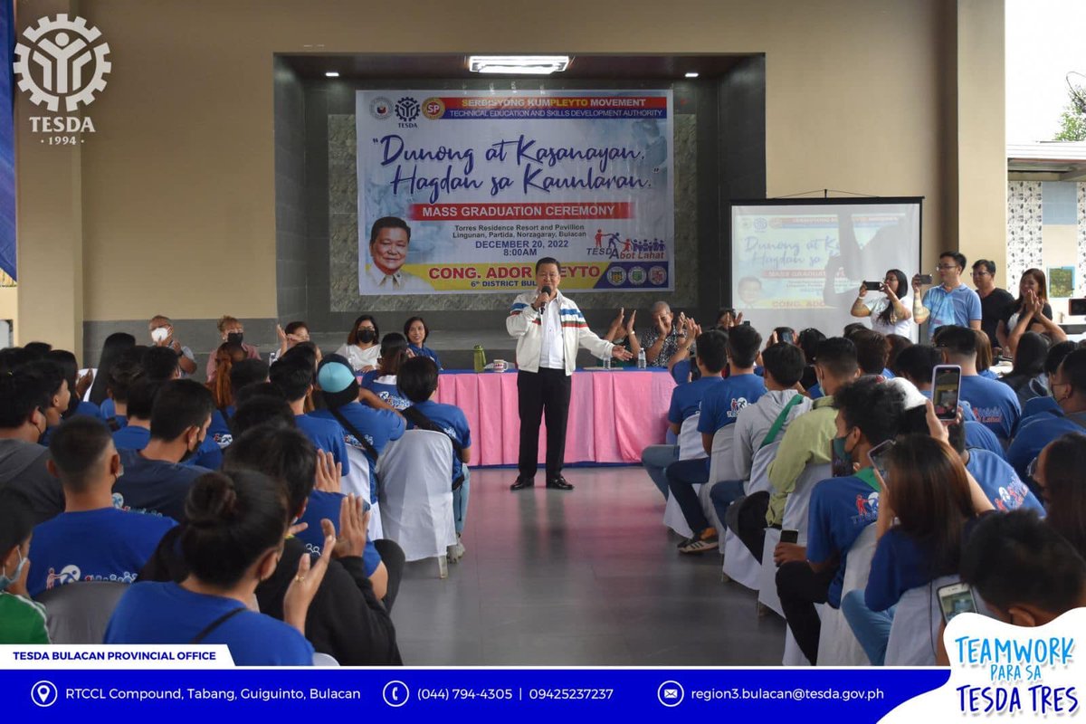 tesdaofficial's tweet photo. May kabuuang 188 TESDA scholars ang matagumpay na nakatapos ng kanilang skills training sa iba't ibang kwalipikasyon at dumalo sa kanilang graduation ceremony sa Lingunan, Partida, Norzagaray, Bulacan.
#LevelUpSaTESDA
#IAmAProudTESDAScholar https://t.co/51x76f9ndK