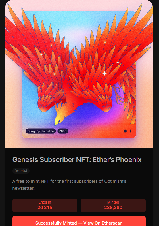 op凤凰mint还剩2天结束，抓紧mint optimism.mirror.xyz/O8DesNLJ5HXD6C…
