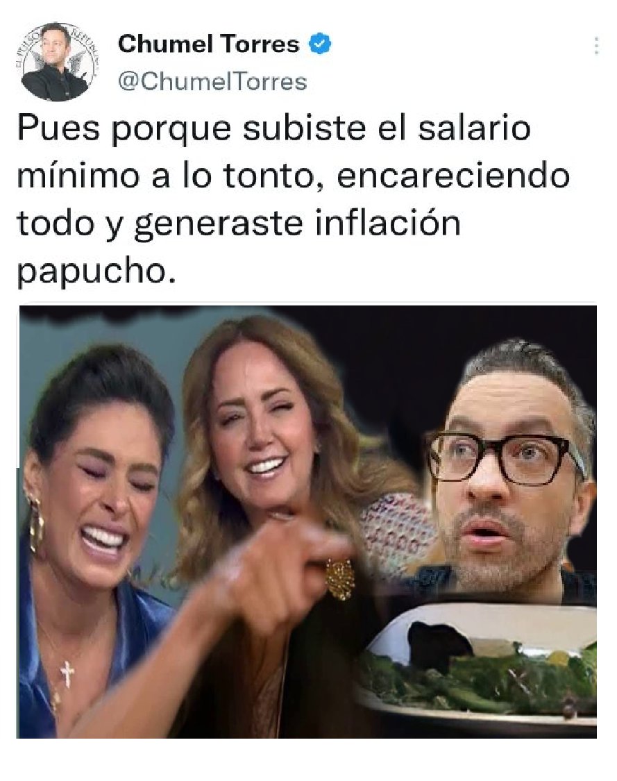 iat130575's tweet photo. el master de izquierda don Chumel arrebatando la estafeta de Andrea Legarreta y Miss Table , su opinion valen miles de dólares #RedAMLO #BuenMiercoles @juncalssolano https://t.co/4xNrt5JHUj