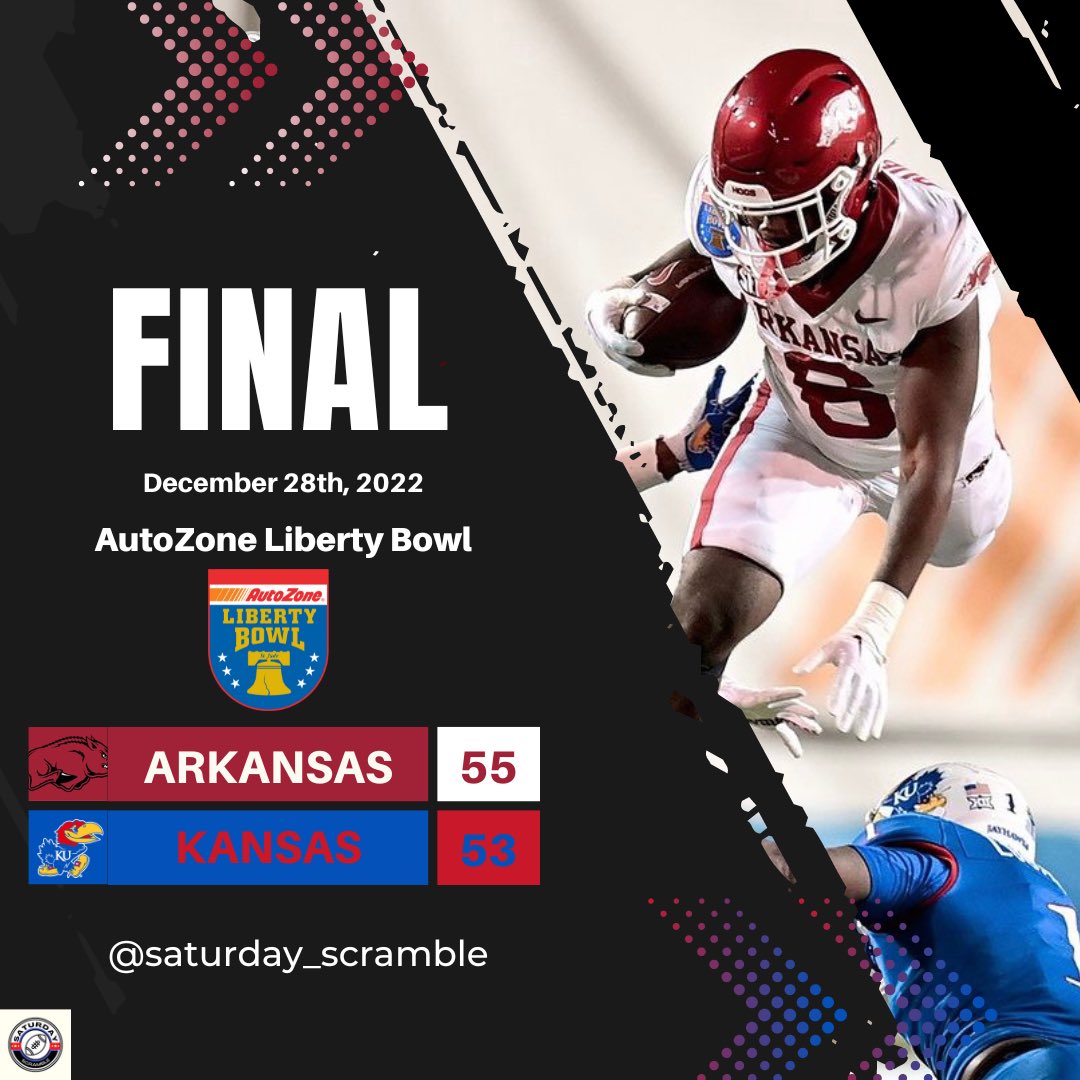 ARKANSAS WINS IN A 3 OVERTIME THRILLER!! What. A. Game. #WooPig #LibertyBowl #ARKvsKAN