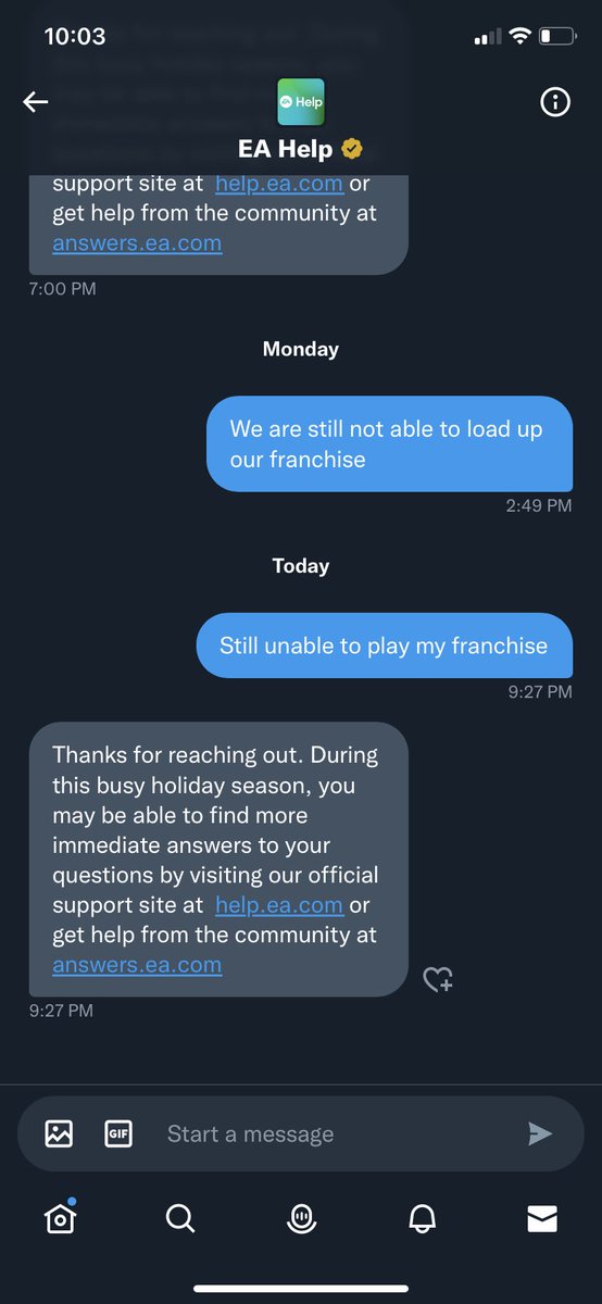 MrSaveThePlay's tweet photo. @MaddenNFLDirect @EAMaddenNFL @EAHelp  is useless… you go to their website it’s the same as your guys Twitter feed people screaming to fix the game. Get it together. https://t.co/OB9EaWwMUK