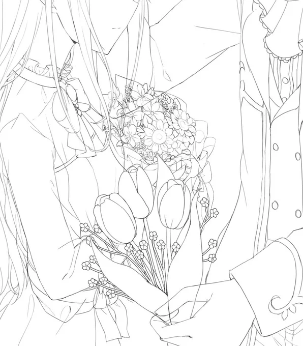 重なってるとこ裏まで描いててゴチャってたり、そもそも線画なしで塗ってるとこあったりで人に投げても許されそうな線画ほぼ無くて泣いた。 