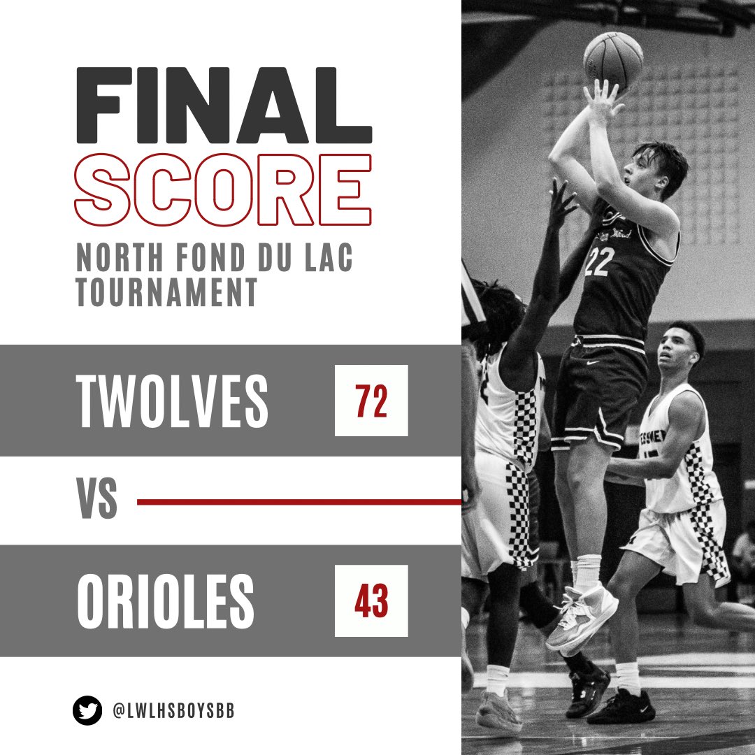 TWolves advance to the championship game in the North Fond du Lac Holiday Tourney with a win over the NFDL Orioles.

Jace Krueger led the charge with 23 points, along with Mark Schaefer (12) and Matthew Fox (9). #wisbb