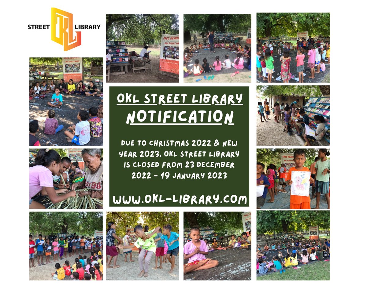 Lapak Baca Komunitas OKL Street Library NOTIFICATION!!

Due to Christmas 2022and New Year 2023, OKL Street Library is closed from 23/12/22-19/1/23.

Happy holiday everyone.

#oklstreetlibrary #aktivitassosial #lapakbaca #natal22 #christmas #NewYear2023