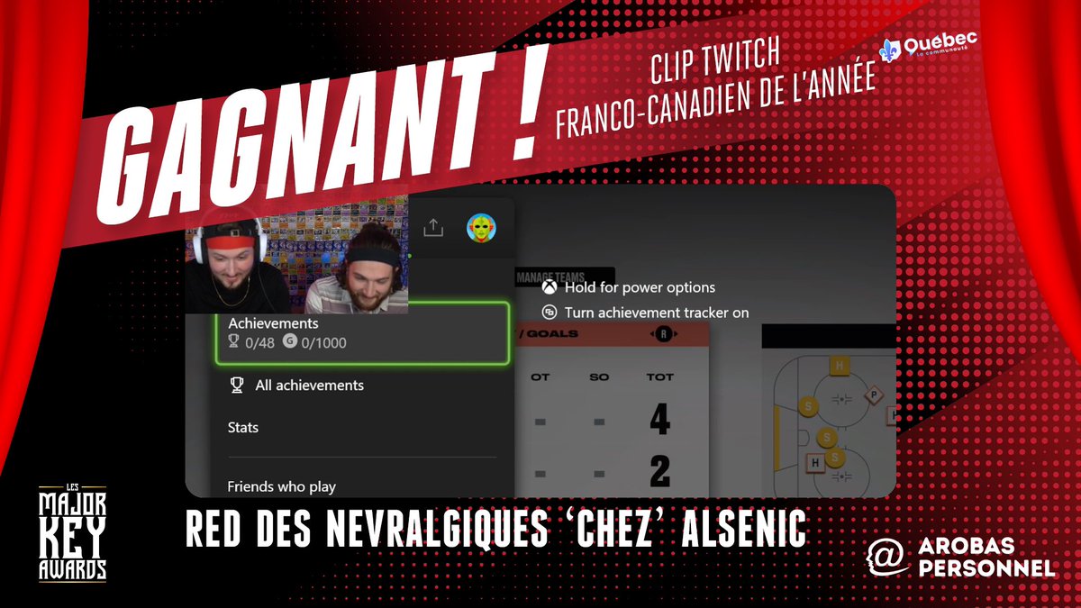 MajorKeyAwards's tweet photo. On aurait pas pu avoir un meilleur clip comme Clip Twitch Franco-Canadien de l’année aux #MajorKeyAwards…🤣

Féliciations à @RedNevralgiques &amp; @AlsenicTwitch qui remporte la catégorie avec ce magnifique moment! https://t.co/s9WnXIeUaU
