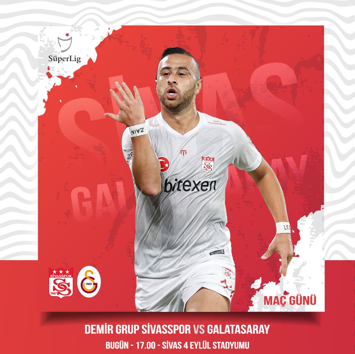 ⚽️ STSL 16. Hafta
🆚 Galatasaray
🗓 29 Aralık Perşembe
🕓 17.00
🏟️ Sivas 4 Eylül Stadyumu
📲 #SVSvGS | #GösterGücünü