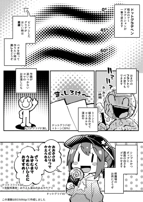 新しいクリペ素材アップしました!一筆で水玉をぽこぽこ生やせるやつです!モノクロレイヤーで使ってね!!

修羅場用ドットグラデペン by 苺あんここ https://t.co/TMmK1cXgPK #clipstudio 