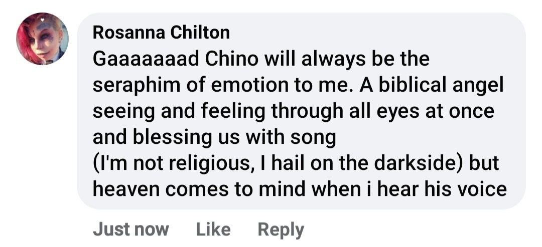 I am over the FUCKING MOON that we have a version of Goodbye Horses by one of my many teen crushes Chino Morino of @CrossesMusic @deftones I fucking love the original. Then 2 world collide in something I never would have thought would happen... my feelings on Chino and his voice https://t.co/CJf1OKQu4y