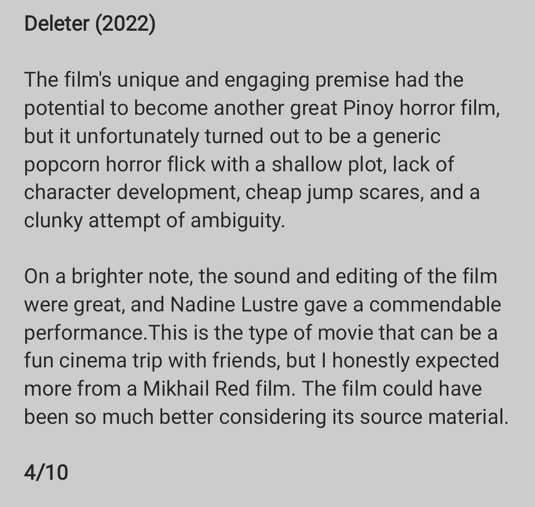 LawrenceMaranon's tweet photo. Deleter (2022) Film Review #DeleterMMFF2022 #Deleter https://t.co/NQMPqtxmD6
