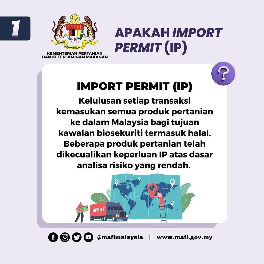 MaqisMalaysia's tweet photo. Soalan Lazim (FAQ) Apakah Import Permit (IP)?

#MAQISMalaysia 
#MAFSMalaysia
#TeamMAFS https://t.co/8Ypp5PSIEI