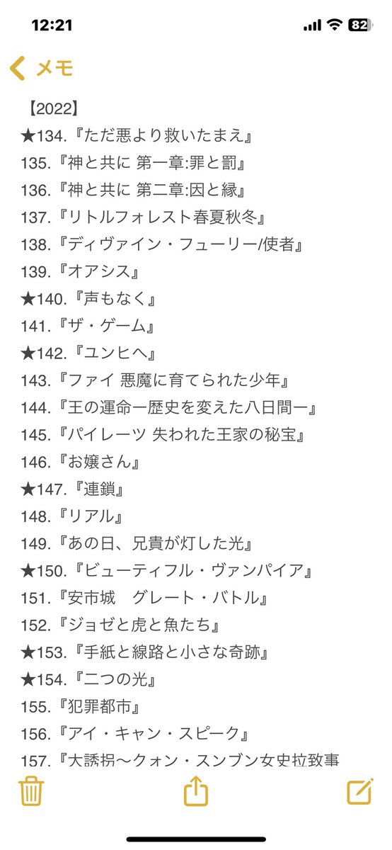 sanaex0610's tweet photo. 今年の韓国映画は47作品✨
★は映画館で観た作品。
#2022韓国映画BEST3

#声もなく
ユ・アインしの憑依演技👏　貧困の悲しみが痛かった😢

#連鎖
障害に対する偏見😢
キム・デミョンしの演技に涙😭

#奈落のマイホーム
マイホームがまさかの地盤沈下で！コメディーだけど家族の絆も😌

#韓国映画生活 https://t.co/tgXVaXaRvx