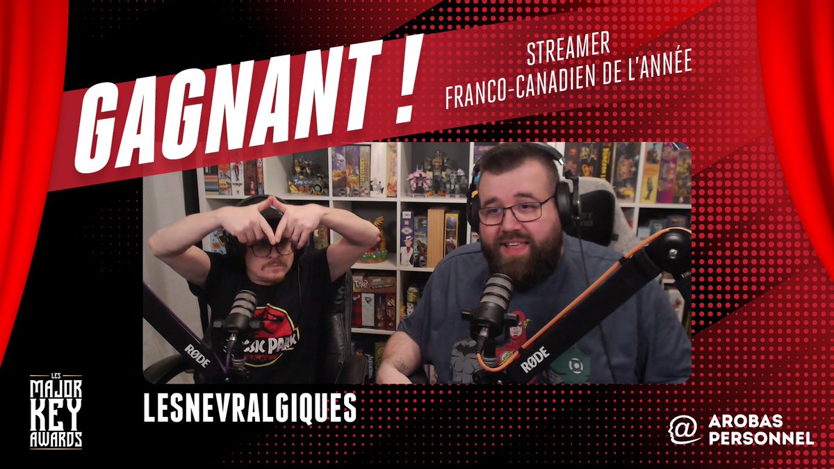MajorKeyAwards's tweet photo. Une première aux #MajorKeyAwards🤯

LesNevralgiques sont vos Streamers Franco-Canadiens de l’année pour une 2e année consécutive🤩

Félicitations, @maxnevralgiques &amp; @RedNevralgiques🍼 https://t.co/856eAYY1WQ