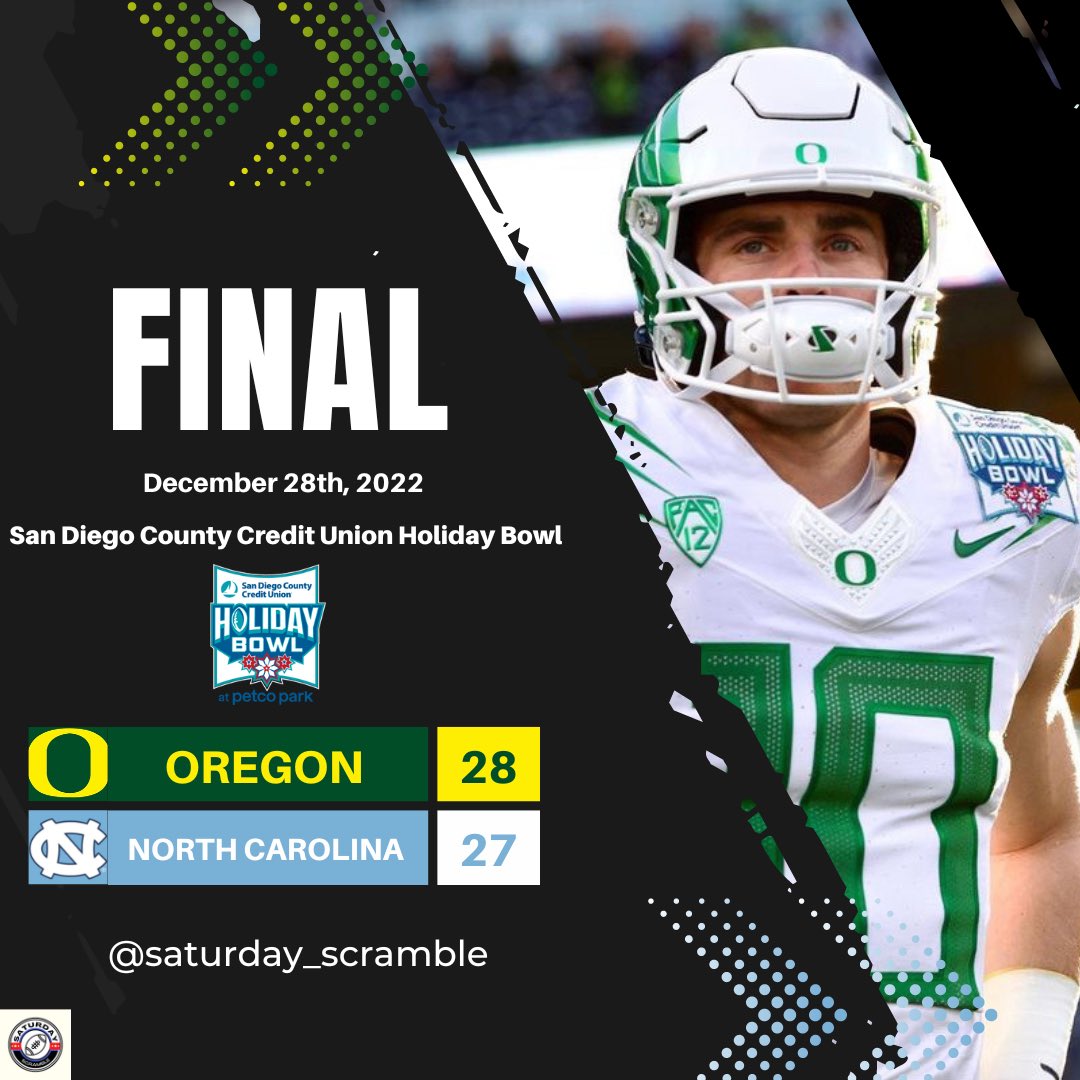 sat_scramble's tweet photo. #Oregon wins the #HolidayBowl with a comeback! The #Ducks finish the 2022 season 10-4! What a game
#OREvsUNC https://t.co/0YwrFKatN0